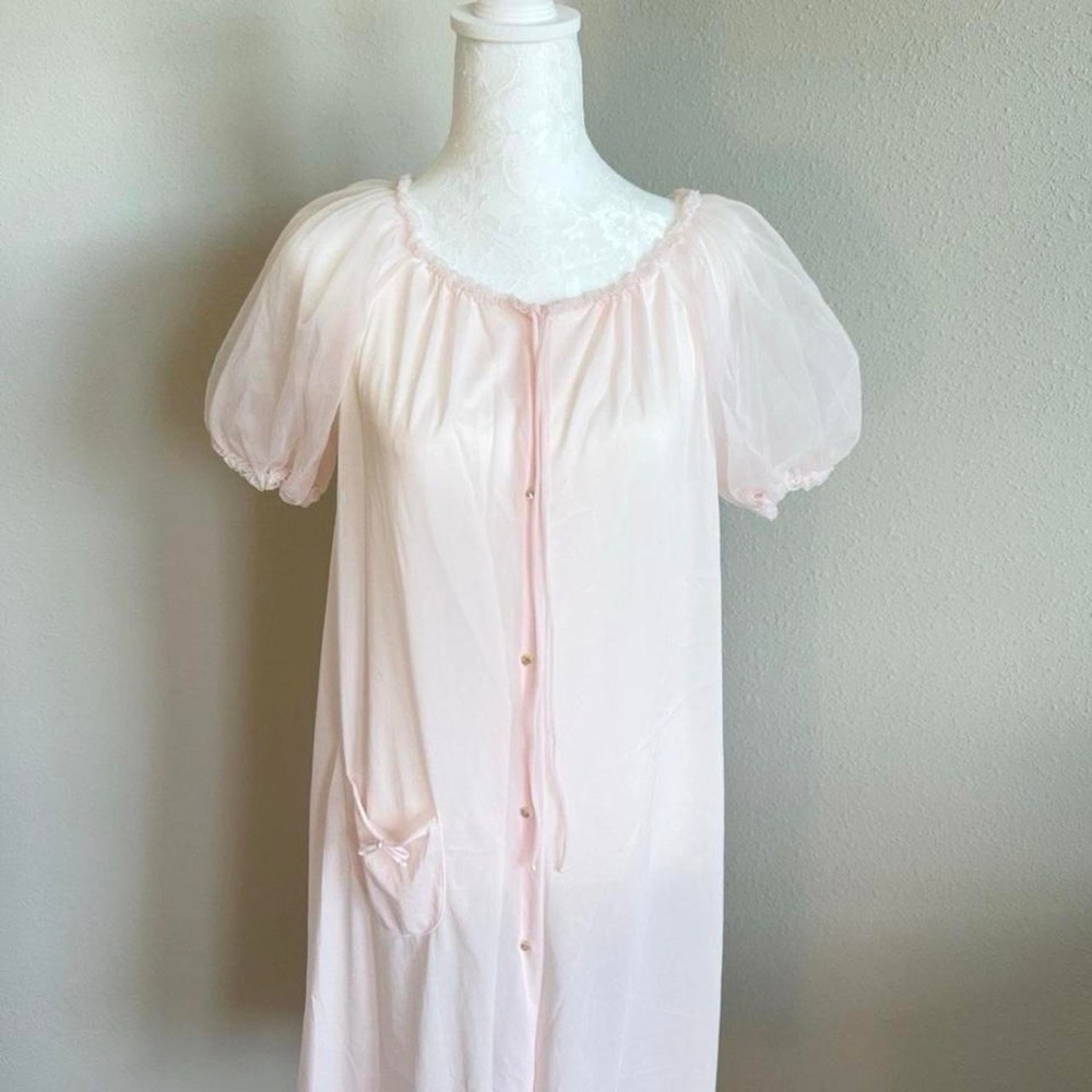 Vintage 80's Vanity Fair Blush Pink Nylon Pajama Set XL